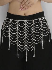 Silver Multilayer Crystal Tassel Water Drop Waist Chain
