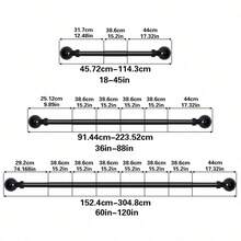 Extendable Carbon Steel Curtain Rod Pole With End Finials - Black - View 2