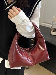 Túi đeo chéo tay bằng da nhăn màu đỏ tía mới năm 2025, túi đeo vai cỡ lớn thời trang, túi xách hàng ngày đa năng. - Màu Đỏ Sâu - Xem 9