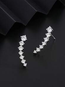1 đôi/2 chiếc khuyên tai kẹp vành tai bằng bạc sterling 925 tinh tế, đính đá Cubic Zirconia sáng bóng, thích hợp cho cô dâu và đám cưới. - trắng - Xem 5