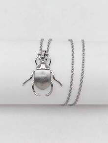 1pc Stainless Steel Insect Series Beetle Pendant Necklace, Innovative Natural Style Jewelry - Silver - View 3