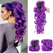 Purple Synthetic Fiber Material Ponytail Wig With A Tight Grip. It Has A Curly, Large Wave Style And Is Suitable For Wearing On Various Occasions Such As Christmas. - Multicolor - View 6
