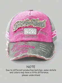 1pc Vintage Style Embroidered Letter Distressed Washed Hole Unisex Baseball Cap