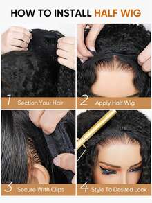 Jerry Curly Half Wig Human Hair 250 Density 3 In 1 Drawstring Seamless Flip Half Wigs Wear Go Glueless Wigs Human Hair Kinky Curly Half Wig For Women Drawstring Headband Wig Beginner Friendly - SNatural - 查看 9