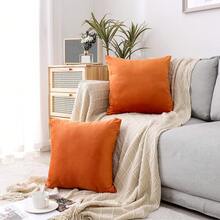 1个/2个装 万圣节主题装饰抱枕套，天鹅绒材质，适用于沙发、卧室、客厅、户外，尺寸：12x20英寸（30x50厘米）/18x18英寸（45x45厘米），橙色 - 橘色 - 查看 8