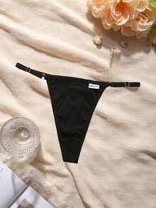5 Pack Women Solid Color & Striped Elastic Waistband Letter Logo Low Rise G-Strings, Comfortable & Sexy - Multicolor - View 3