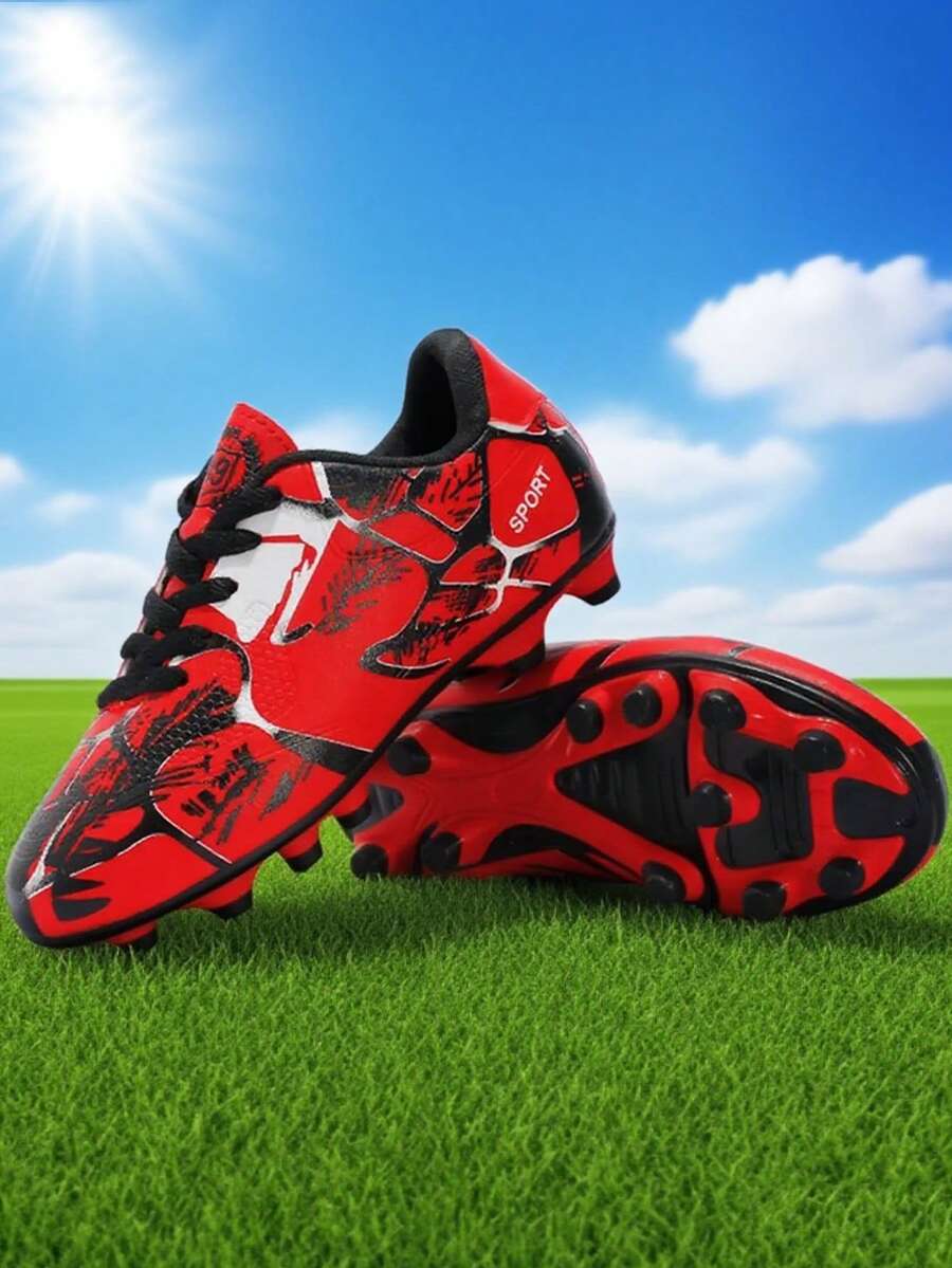 Zapatos de fútbol, entrenamiento de fútbol, zapatos de senderismo con diseño de lengua asimétrica de color asimétrico, patrón de camuflaje, transpirables y cómodos para adolescentes y estudiantes