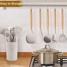 Silicone Cooking Utensil Set,12 PCS Cooking Cookware Kitchen Utensils Set For Cooking, Nonstick 446°F Heat-Resistant Cookware Kitchen Tools Of Spoon,Brush,Whisk,Spatula,Turner Tongs (Khaki) - Khaki - View 6