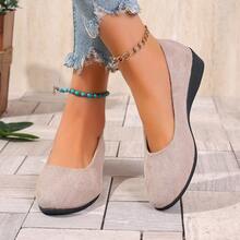 European And American Style Wedge Flats, Suede Pointed Toe Shoes, Suitable For Daily Walking, 2026 New Launch, Casual Commute Versatile Slip On Shoes - 米色 - 查看 3