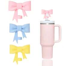 3pcs Silicone Bow Straw Lids - Compatible With Stanley Cups, Straw Cap Dust Cover - Fits 0.4 Inch/10mm Cups, Holiday Gift, Christmas Gift - Multicolor - View 10
