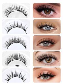 5-Pack Magnetic Eyelashes Set With 1 Applicator - No Glue Needed, Reusable, Natural Look, Multiple Styles, Easy To Wear, Suitable For All Occasions | Eyelash Extension Kit, Practical Christmas Gift - Natural Lashes - View 2