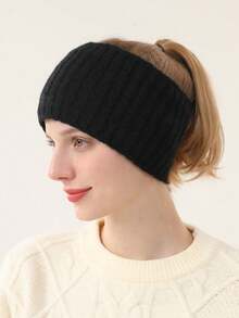 1件套女士冬季保暖针织柔软弹力双层加厚竖条纹图案头带，吸汗运动头带，防寒护耳头带，女士耳罩头带，适合日常生活和运动/瑜伽锻炼 - 豎條 - 查看 3