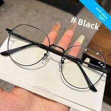 1副女士学生轻便圆形脸型展示眼镜，平面无度数，素框 - 奶茶金 - 查看 2