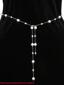 1pc Fashionable Versatile Pearl Decor Waist Chain, Elegant Faux Pearl Multicolor Women's Waist Chain Suitable For Dresses, Pants, Skirts, Outdoor, Formal Occasions - Multicolor - View 5