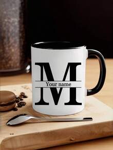 1 X 11 Oz Personalized Letter Name Coffee Mug - Custom Design Mug, Ceramic Cup, Novelty Mug, White Teacup, Summer/Winter Drinkware, Birthday Gift, Family Party Gift, Holiday Gift, Mold-Proof, Reusable, Exquisite, Cute, Modern, Minimalist Customization, Personalized, Unique, Ideal Gift For Him/Her, Anniversary, Valentine's Day, Mother's Day, Birthday, Youth Day, Home Living, Add A Festive Atmosphere To Your Home, Autumn Home Makeover - Multicolor - View 3