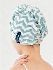 Faixa de cabelo de secagem rápida - Design listrado moderno, toalha de cabelo macia e absorvente para mulheres, roupão de banho em mistura de poliéster premium, essencial para a casa moderna, confortável de usar, toalha com padrão espinha de peixe. - Multicolorido - Ver 3