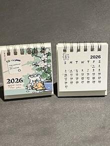 1件2026年时尚线条画狗狗日历，时尚高品质可爱女孩桌面日历，迷你桌面装饰 - 彩色 - 查看 7