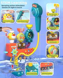 Nilez Bath Toys Kids Bath Shower Sprayer Bathtub Squirts Ages 4 5 6 8 Year Old Fun Interactive 3- In-1 Bath Tub Toy Waterfall Station Set Boy Girl - 1 - Xem 3