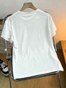 Plus Size Women's Summer Floral Print Round Neck Short Sleeve Casual Loose Versatile T-Shirt,Plus Size Summer Clothes Busty Lady T Shirt Summer Tops Going Out Tops For Women Tops For Women Tops For Summer T Shirts - White - View 2