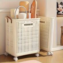 1pc Laundry Cart With Rolling Wheels - Multi-Functional Personal Care Product Dispenser And Storage Box With Processing Design - Dirty Laundry Basket, Clothes Storage Basket - Space-Saving Home Storage Solution, Suitable For Clothes, Accessories, And Laundry Baskets - XL màu trắng có bốn bánh xe - Xem 10
