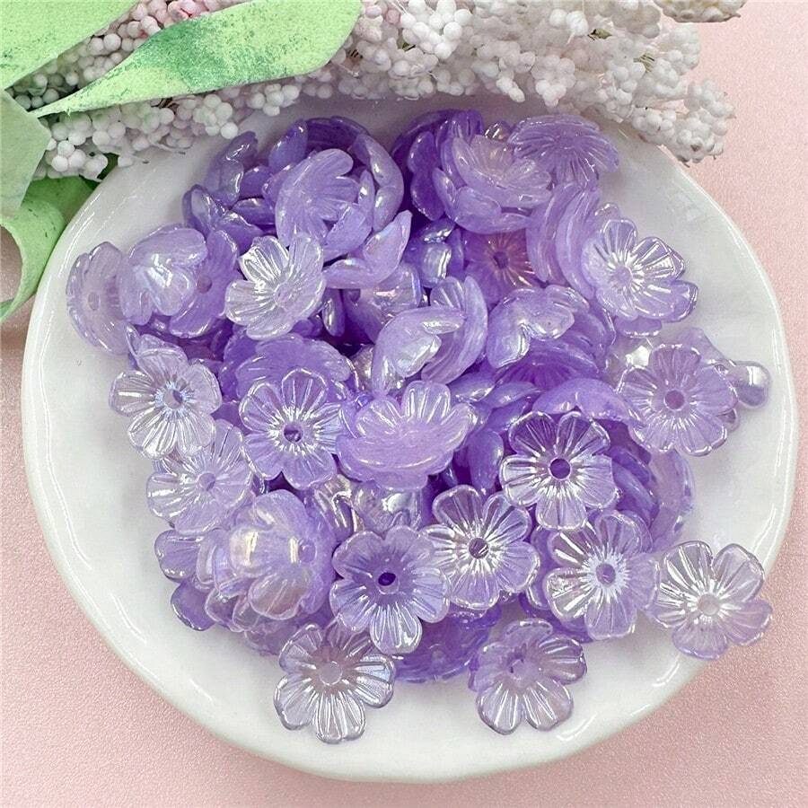 1 Bag/200Pcs 10.5mm Acrylic Small Daisy Pendant Flower Loose Beads Fashion DIY Jewelry Making - Violet Purple - View 1