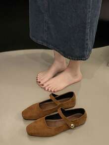 Women's Flat Mary Jane Shoes, Soft Sole Suede, Elegant Comfortable Single Strap, New Autumn Fairy Style - Camel - View 7