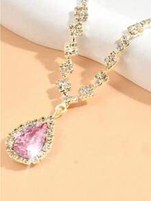 Dây chuyền mặt hình giọt nước Cubic Zirconia màu xanh navy cổ điển, Dây chuyền phong cách tiệc tùng thanh lịch dành cho nữ, Dây chuyền quà tặng tinh tế - màu xanh vàng - Xem 10