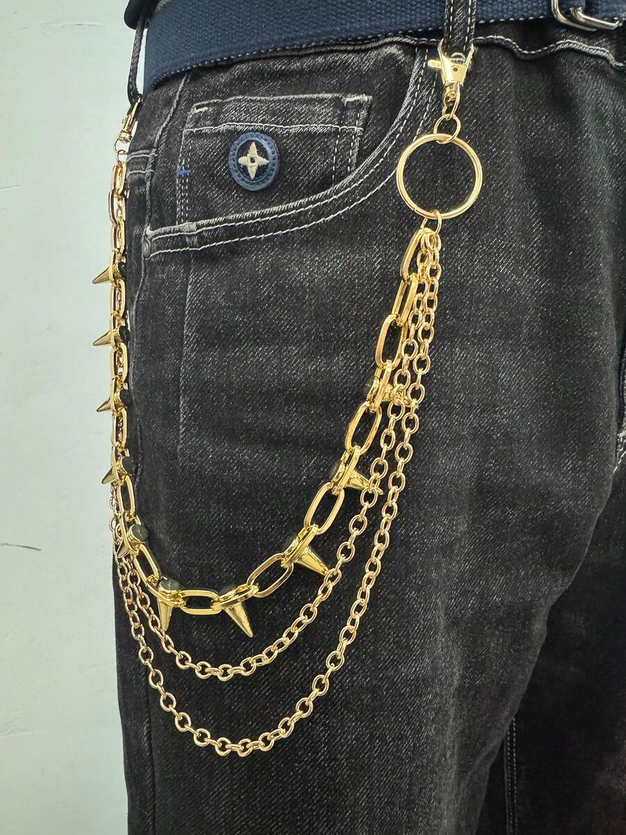 1 Peça Cinto Minimalista Multicamadas, Rebite Dourado com Acessório de Cintura em Corrente de Ferro, Adequado para Homens e Mulheres, Uso Diário, Festa e Encontros, Joia de Presente - Multicolorido - Visão 1