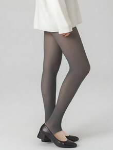 大码女式高弹力打底裤，防勾丝、防起球、耐穿，高腰塑形紧身裤，适合休闲、通勤、户外办公穿着 - 灰色 - 查看 2