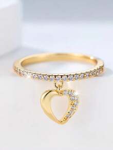 1pc Bohemian Style Gold & Silver Engagement Ring, Charming Cubic Zirconia Wedding Band Ring, Hollow Heart Pendant Necklace Suitable For Men & Women, Elegant Gift For Halloween, Christmas, Teacher's Day, Birthday - Multicolor - View 4
