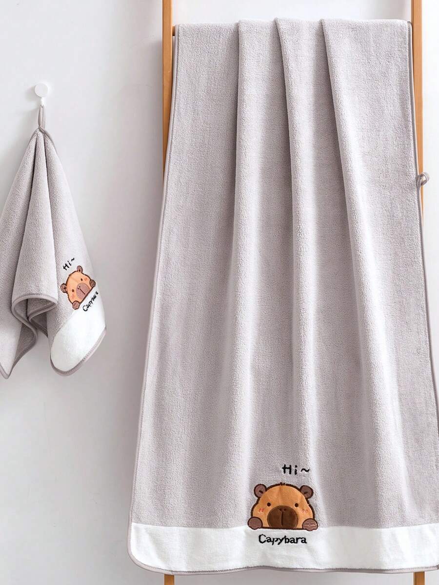 Toalla de baño suave y absorbente de felpa de coral para niños, amigable con la piel - Gris Claro - Ver 1