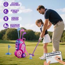 Toddler Golf Set 2-4 Years, Kids Golf Club With 8 Balls, 4 Plastic Clubs, Putting Mat, Scoreboard, Storage Bag, Indoor Outdoor Game With Golf Cart Sport Toy Gift For Baby Boys Girls Age 3-5,Pink - Pink - View 3