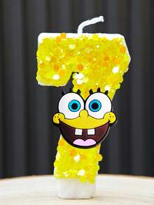 可爱的海绵宝宝数字蜡烛（0-9）——儿童生日蛋糕装饰！动漫卡通派对配件，海绵宝宝粉丝庆祝活动的完美主题用品！ - 彩色 - 查看 15
