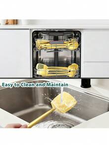 10 Piece Cooking Utensil Set Stainless Steel Kitchen Tool Set , Potato Masher, Meat Fork, Tongs, Turner, Pasta, Serving Spoon, Skimmer, Ladle, Spatula Spoon Set