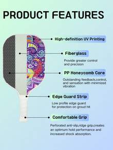 TUBAO Pickleball Paddle Set Glass Fiber Bohemian Mandala Pattern With Vibrant Multicolor, Includes Storage Bag & Balls, Leisure Sport Gear For Outdoor Indoor Activities, Lightweight Sweat-Absorbent Grip For Comfortable Use, Stylish Sports Kit