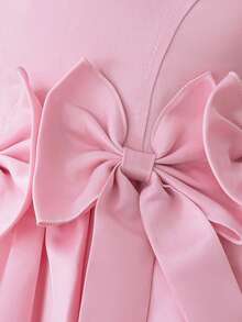 Baby Girls' Round Neck Bow Tie Back Ribbon Satin Cute Birthday Party Puff Dress, Suitable For Flower Girl, Wedding, Holiday, Does Not Include Headband - Pink - View 7