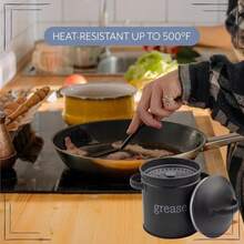 AuldHome Design Enamelware Grease Container W_Strainer (Black), Farmhouse Style Kitchen StorageTin, Labeled Grease - ColorB - 查看 7