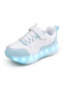 男童四轮轮滑鞋，新款儿童轮滑鞋，时尚魔术贴可调节轮滑鞋，PU皮革轻便耐用双轮隐藏式轮滑鞋，青少年LED发光鞋带USB充电，可拆卸轮子，二合一轮滑鞋/运动鞋