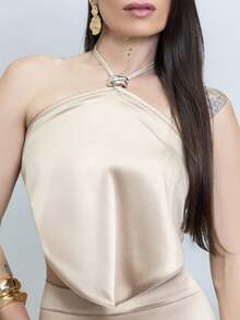 Conjunto Saia Longa Cropped Feminino Frente Única Amarração Cetim Moda Gringa Verão