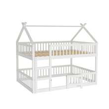 Children's Bunk Bed 140*200, Children's Bed, Bunk Bed With Ladder, Loft Design, Solid Wood Bunk Bed Frame, Grey - White + Wood + Wood - View 7