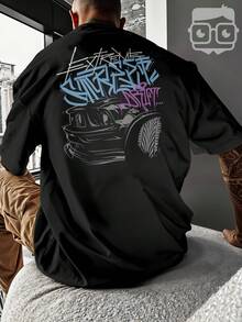 Oversized Streetwear T-Shirt Graffiti Sports Car 3259 VEST NERD - 黑色 - 查看 6