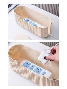 1pc Cable Management Box, Power Strip Organizer, Desktop Wire Organizer, Charging Cable Holder, Plastic Multi-Function Desktop Storage Box - Multicolor - View 4