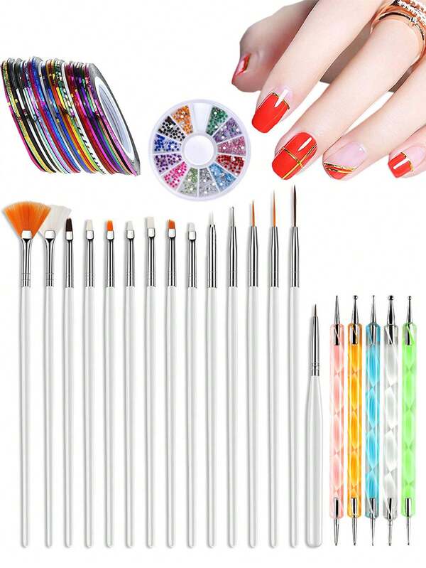 Nail Art Brushes Set, Nail Art Kit, Nail Design Kit, Nail Dotting Tools, Nail Kit For Beginners, Nail Stickers, Nail Rhinestones, Nail Charms Gems Nail Art Decoration Kit