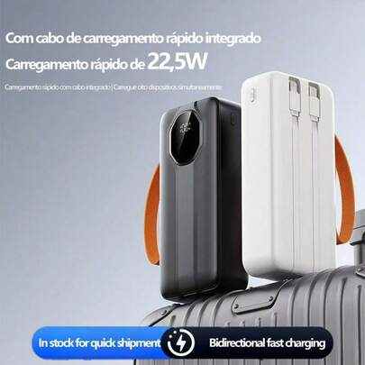 Power Bank 30000mAh 22.5W com 4 Cabos Integrados | Carregador Portátil Super Rápido com Display Digital e Alça