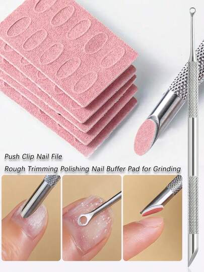 Manicure Care Set, Self-Adhesive Push Clip Nail File, Rough Trimming Polishing Nail Buffer Pad For Grinding, Shaping And Smoothing Nails, Includes Sandpaper Sheets, Cuticle Pusher, Manicure Grinding Tool