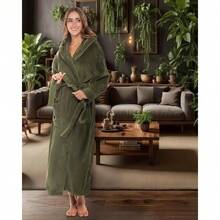 Womens Robe, Long Plush Bathrobe With Hood, Hooded Robes For Women Plus Size Bath Robe,31371251 - 軍綠色 - View 2