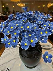 1/4支手工捏制陶瓷勿忘我花，手工陶瓷花，“蓝色之爱”匠心打造，不易褪色，永不凋谢，适合情人节和婚礼场地室内外装饰——情人节完美礼物之选，室内装饰，艺术家居装饰，可爱人造花 - 彩色 - 查看 5