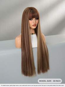 Elegant-30 Inch Blonde Highlights Wigs For Women, Long Straight Wigs With Bangs, High Quality Soft Synthetic Fiber Wigs For Women Daily Wear, Festival Ready Party Use, Perfect Gift - Beginners Glueless Wig Accessories - 挑染金色 - 查看 4