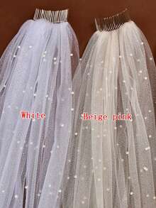 1 件 3 米长星光新娘头纱，适合婚礼仪式、婚纱摄影、登记，带梳子 - 直白色 - 查看 10