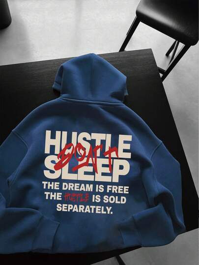 Plus Size Men's Casual Hoodie Sweatshirt, Letter Slogan Print, Urban Street Style, Leisure Sports Weekend, Autumn/Winter Long Sleeve Hooded Pullover